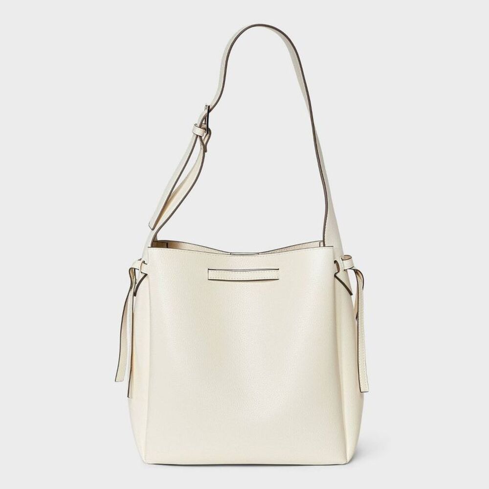 Drawstring Bucket Shoulder Bag - A New Day White